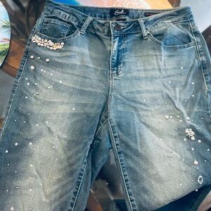 Earl Jeans Embellished Straight Leg Blue Jeans
